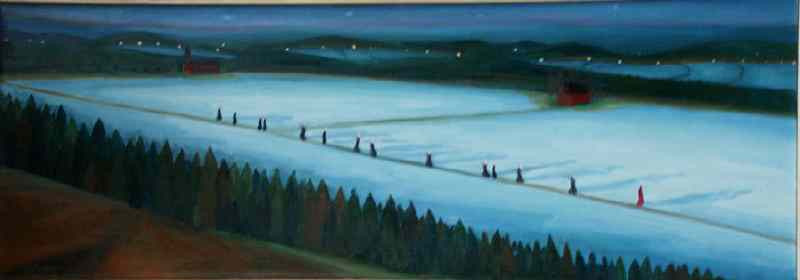 Ministry of Foreign Affairs Crech rep. The night walk  2001, 147 × 66 cm, oil on canvas