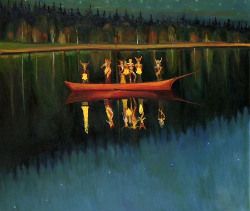 Maškary na lodi, 2012, 120 x 140 cm, olej na plátně