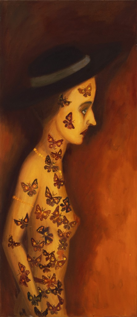 Motýlci, 2018, 148 x 65 cm, olej na plátně