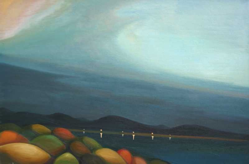 Kunsthalle Prague, The lake in the evening, 2005, 100 × 142 cm, oil on canvas