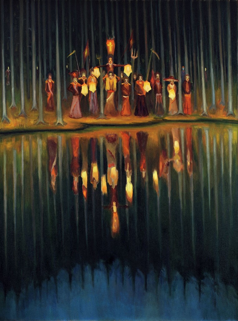 Maškary, (soukromá sbírka), 2012, 150 x 120 cm, olej na plátně