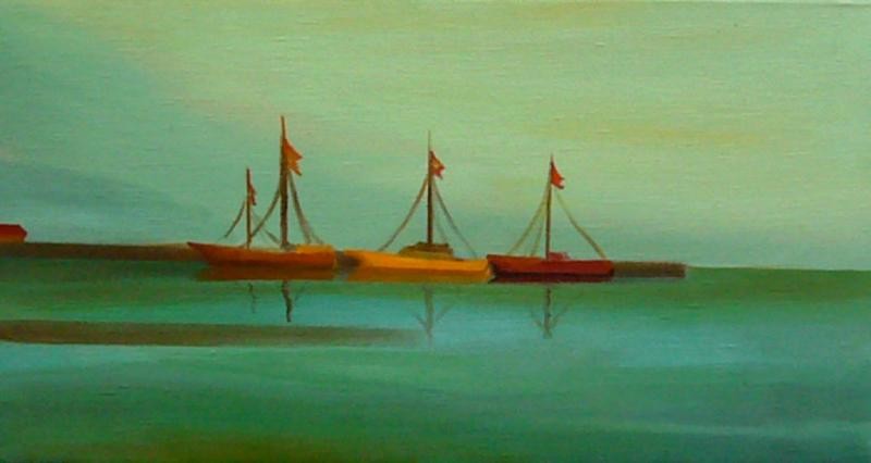 Credit Mutuel de Bretagne, Lodě, 2008, 38 × 62 cm, olej na plátně