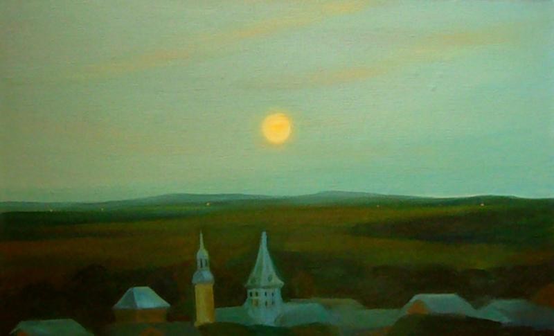 Malestroit ( město v noci), 2008, 45 × 82 cm, olej na plátně