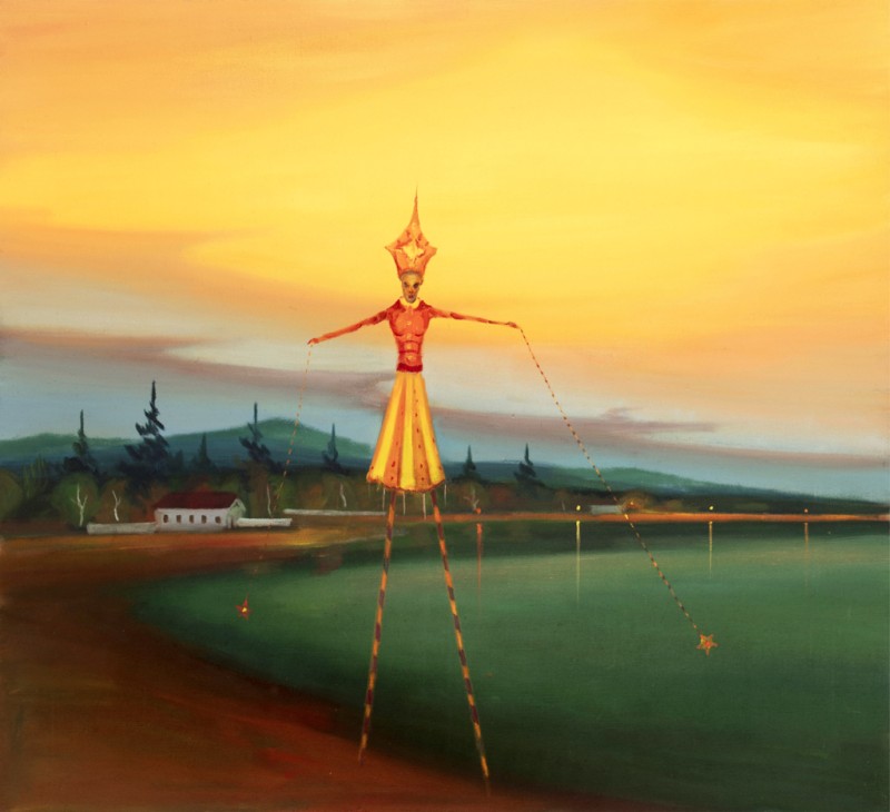 Na chůdách, 2023, 140 x 150 cm, olej na plátně