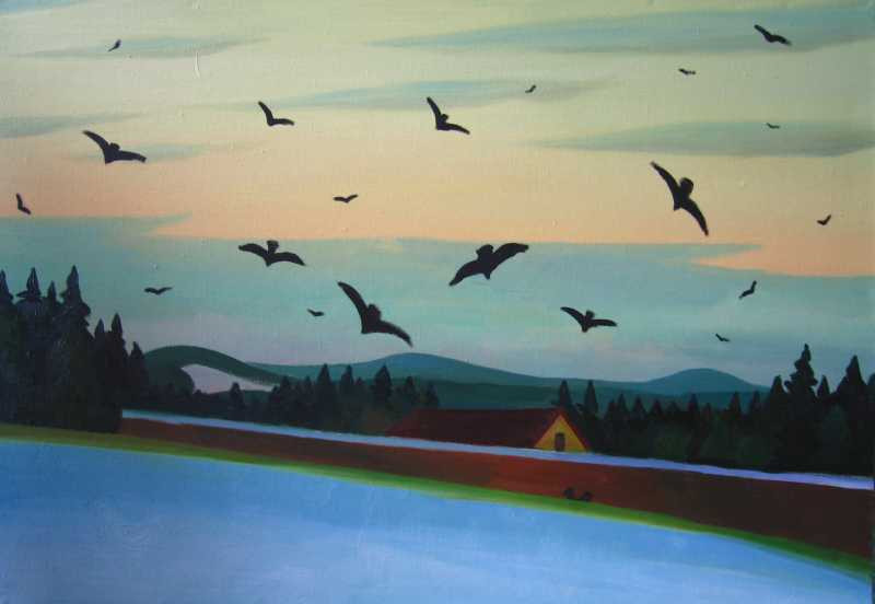 Ptáci, 2004, 83 × 121 cm, olej na plátně