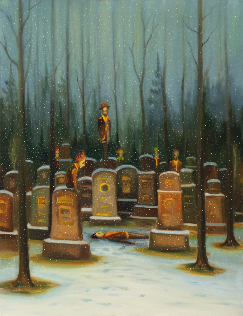 Opilci na hřbitově, 2019, 150 x 115 cm, olej na plátně