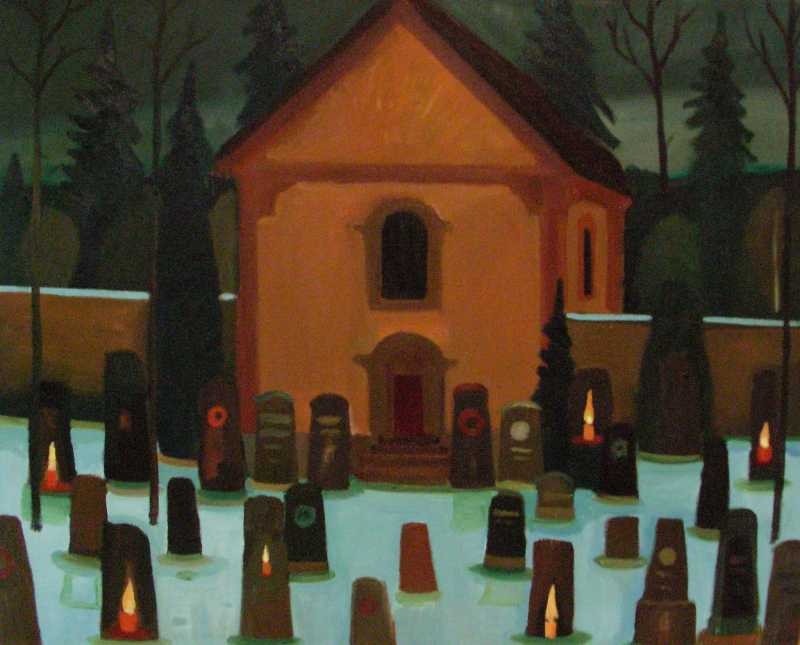 Hřbitov, 2005, 81 × 105 cm, olej na plátně