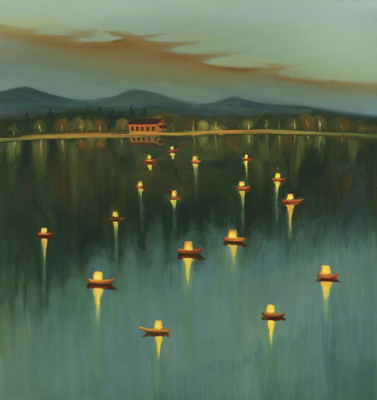Lampiony na vodě, 2016, 100 x95 cm