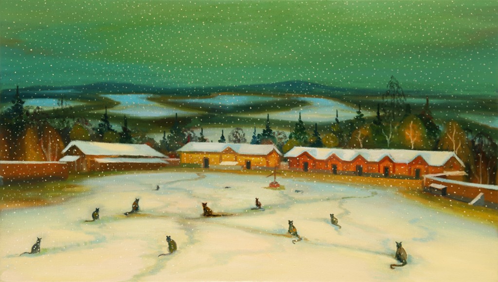 Kočky, 2023, 80 x 140 cm, olej na plátně