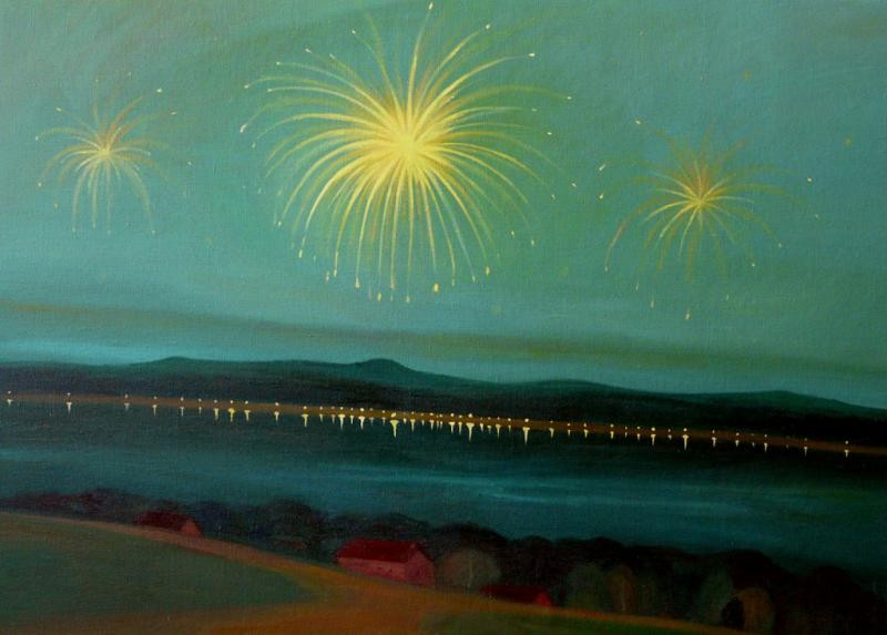 Ohňostroj, 2009, 90 × 126 cm, olej na plátně