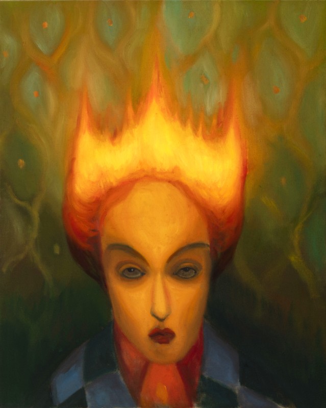 Hořící vlasy, 2023, 100 x  70 cm, olej na plátně