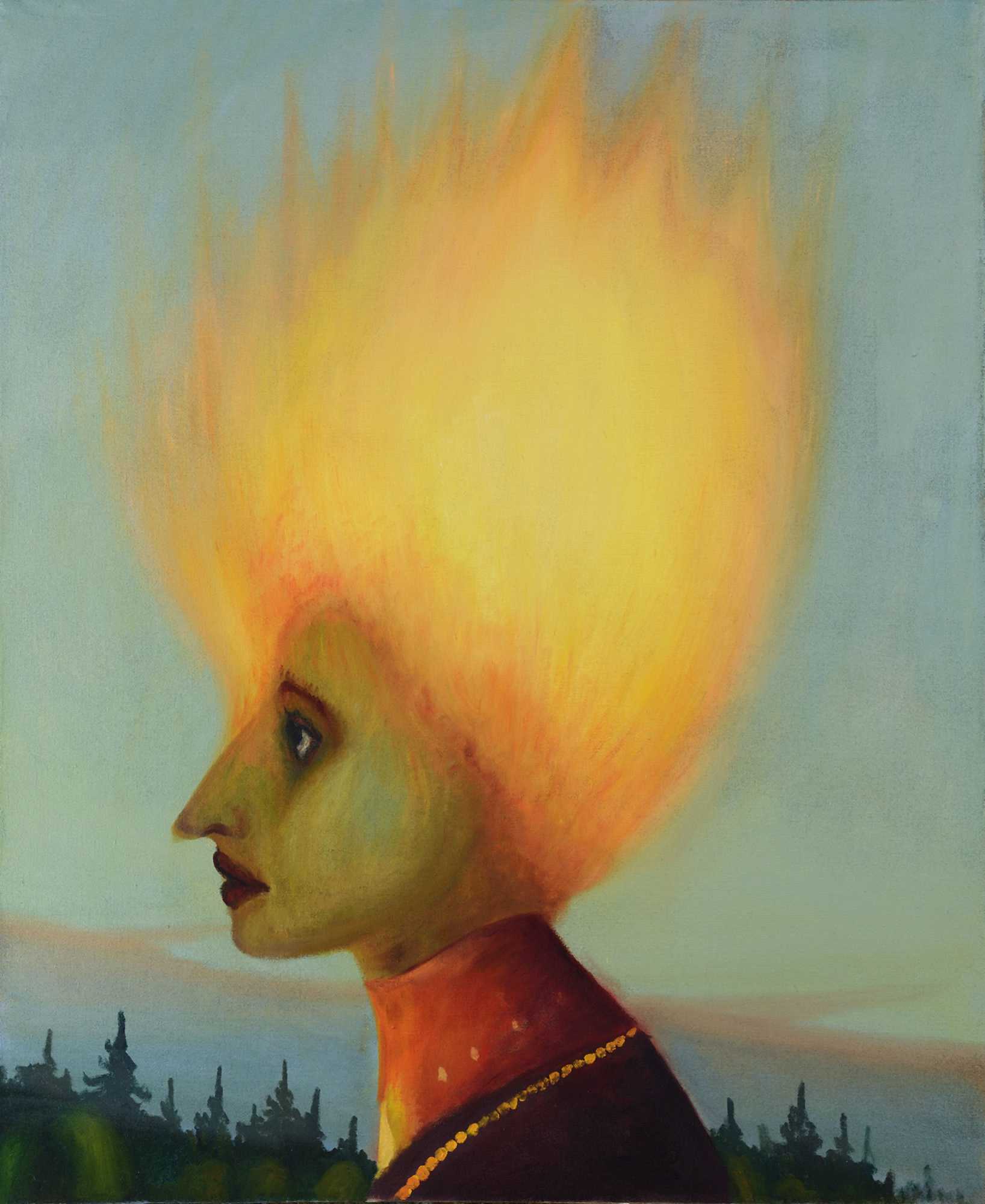 Hořící hlava, 2016, 110 x 90 cm, olej na plátně