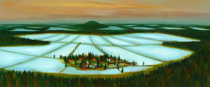 Říp, 2009, 74 × 183 cm, olej na plátně
