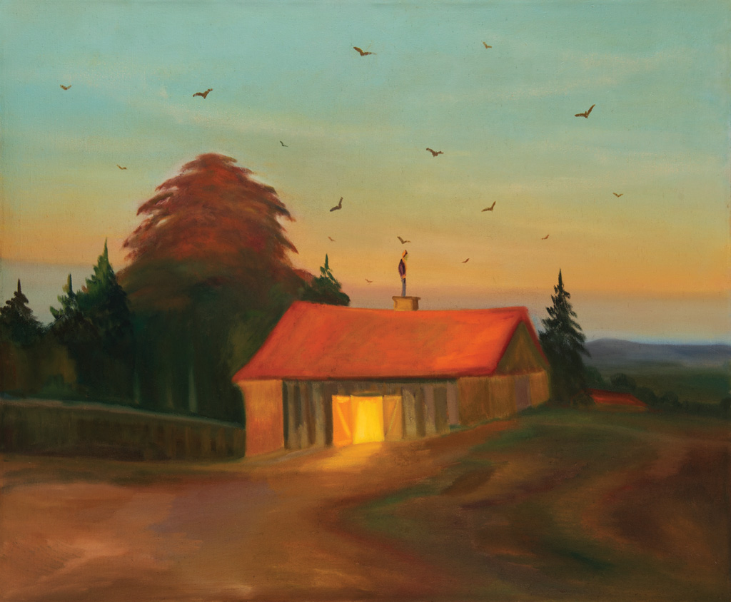 Na střeše, 2016, 100 x 125 cm, olej na plátně