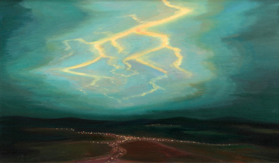 Blesky, 2010, 52 × 88 cm, olej na plátně