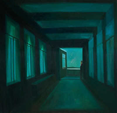 Na balkóně, 2009, 146 × 152 cm, olej na plátně
