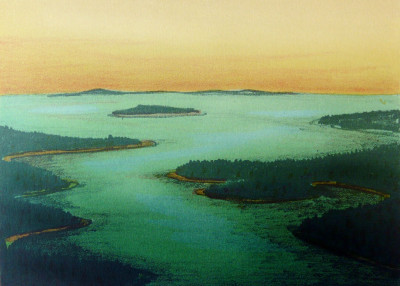 The half - islands,  2010, 18 x 29 cm, litographyx × y cm, oil on canvas