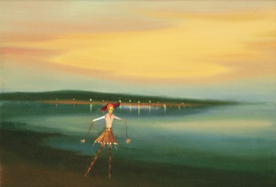 Na chůdách, 2021, 35 x 50 cm, olej na plátně