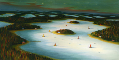 OGL LIberec, Zamrzlé jezero, 2016, 100 x 200 cm, olej na plátně