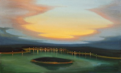 Město v noci, 2024, 55 x 90 cm, olej na plátně