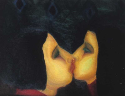 The kiss, 2002, 48 × 62 cm, oil on canvas