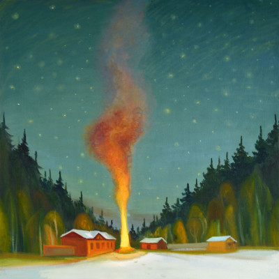 Červený kouř, 2014, 105 x 95 cm,  olej na plátně