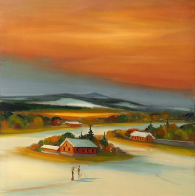 Červaná noc, 2026, 100 x 100 cm , olej na plátně