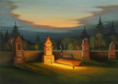 Boys on a cemetery, 2022, 100 x 140 cm, oil on canvas