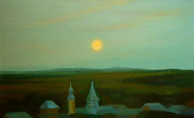 Malestroit ( město v noci), 2008, 45 × 82 cm, olej na plátně