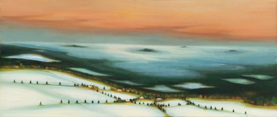 Mlhy v údolí, 2017, 85 x 200 cm, olej na plátně