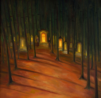 Lesní hřbitov, 2013, 110 x 110 cm, olej na plátně