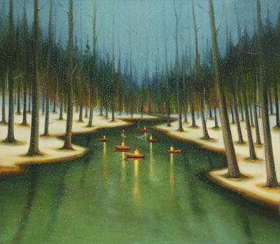 The lights on water, 2023, 150 x 170 cm, oil on canvas
