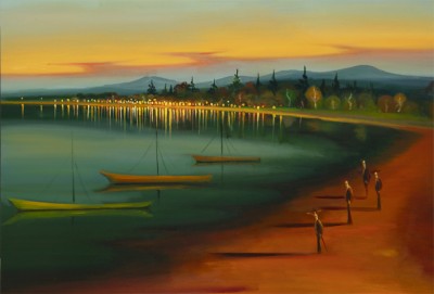 Stíny na jezeře, 2024, 115 x 115 cm, olej na plátně