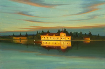 Červený člun, 2017, 100 x 150 cm, olej na plátně