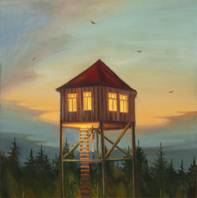 Myslivec, 2019, 100 x 100 cm, olej na plátně