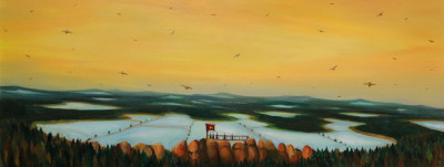 Netopýři , 2010, 80 × 203 cm, olej na plátně