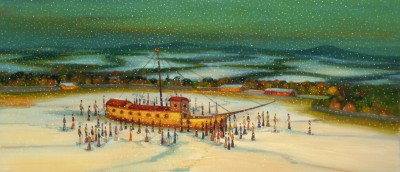 Sněžení, 2025, 75 x 170 cm, olej na plátně