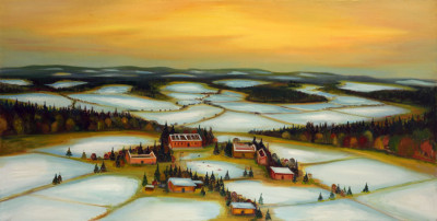 Vesnice, 2014, 100 x 200 cm,  olej na plátně