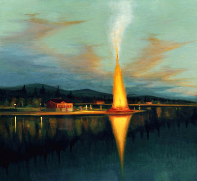 Oheň u jezera, 2012, 130 x 140 cm, olej na plátně