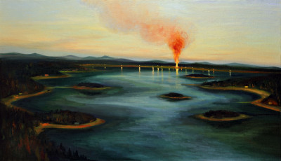 Červený kouř, 92 x 158 cm, olej na plátně